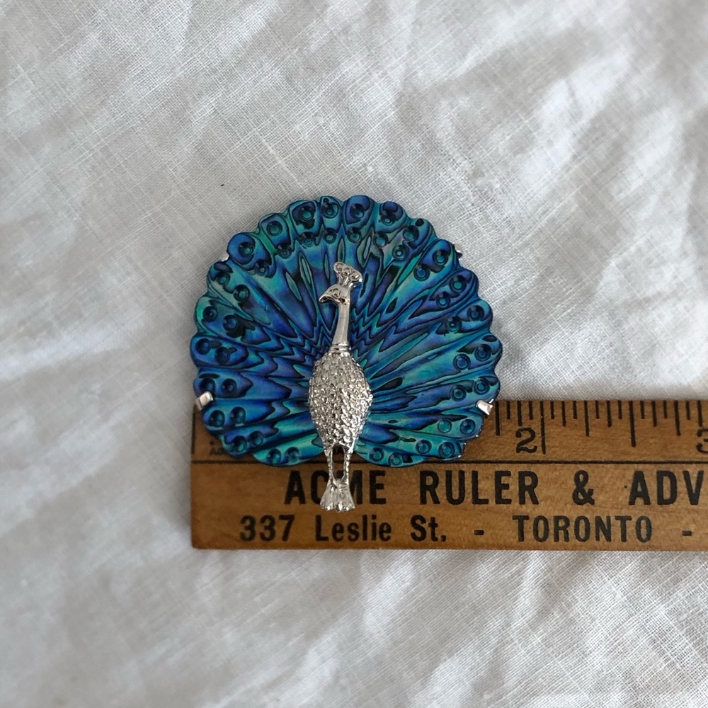 Stunning Vtg Abalone Shell Peacock Brooch - Picture 6 of 8